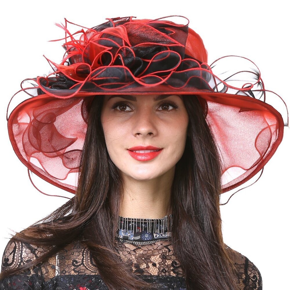9876 Kentucky Derby Church Hat Wide Brim Leaf Flower Bridal Dress Hat s037